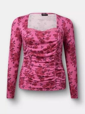 Slinky Shirred Lace Neck Top